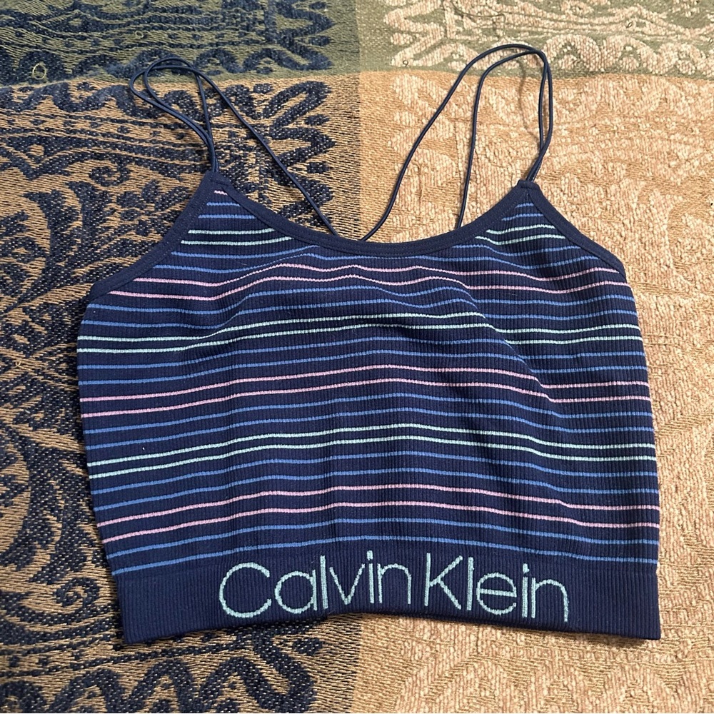 Calvin Klein Cropped Strappy Striped Seamless Top